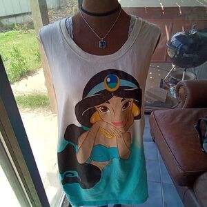 Disney Princess Jasmine Graphic Tank Top Ombre Aqua White, Juniors Size Large